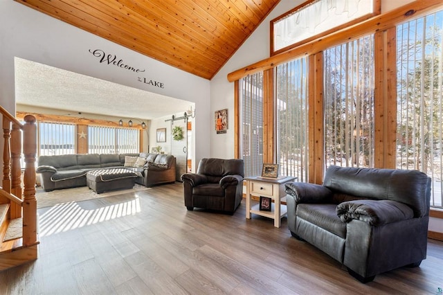 4463 Singkoffer Rd, Summit Twp, WI 54880 - living area with wood finished floors and high vaulted ceiling