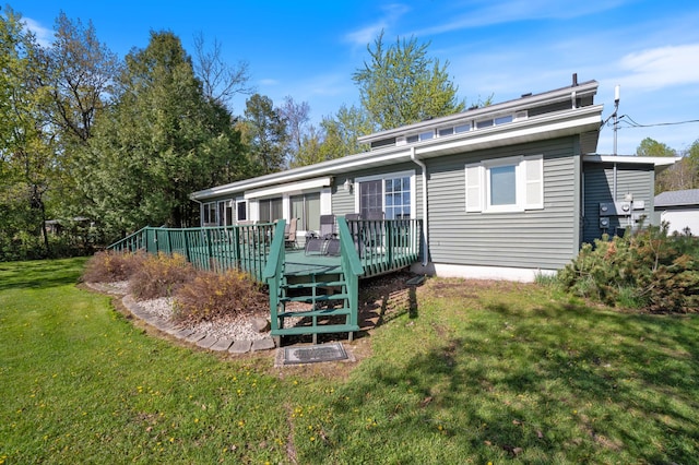 4463 Singkoffer Rd, Summit Twp, WI 54880 - rear view of property with a wooden deck and a lawn