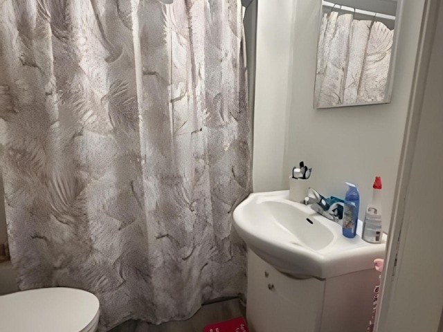 208 Dugan St S, Welcome, MN 56181 - full bathroom with vanity, a shower with shower curtain, and toilet