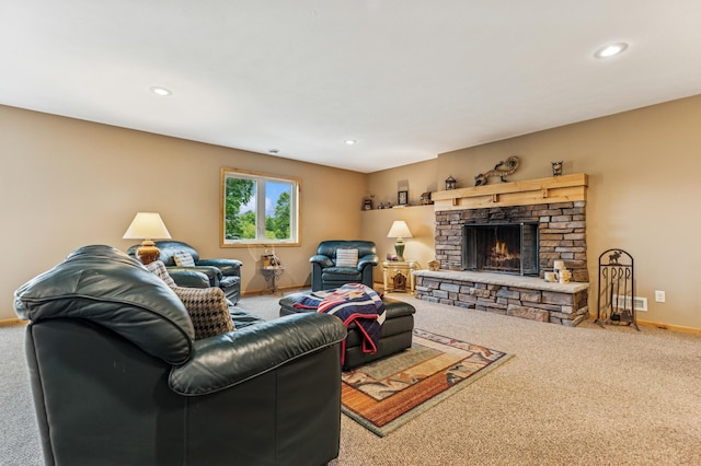 17623 Grist Ct SW, Prior Lake, MN 55372 - carpeted living room with baseboards, a fireplace, and recessed lighting