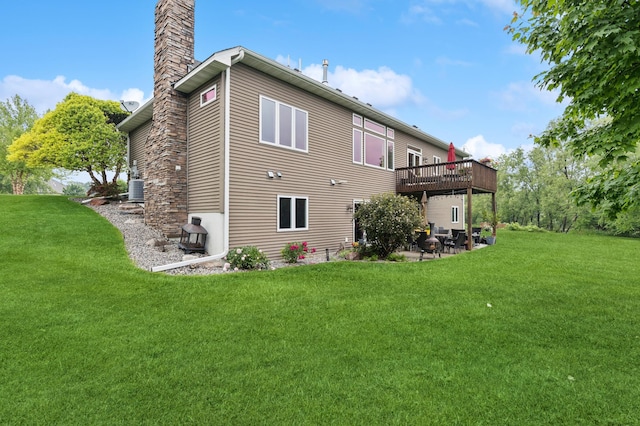 17623 Grist Ct SW, Prior Lake, MN 55372 - rear view of property with a chimney, a lawn, cooling unit, and a patio