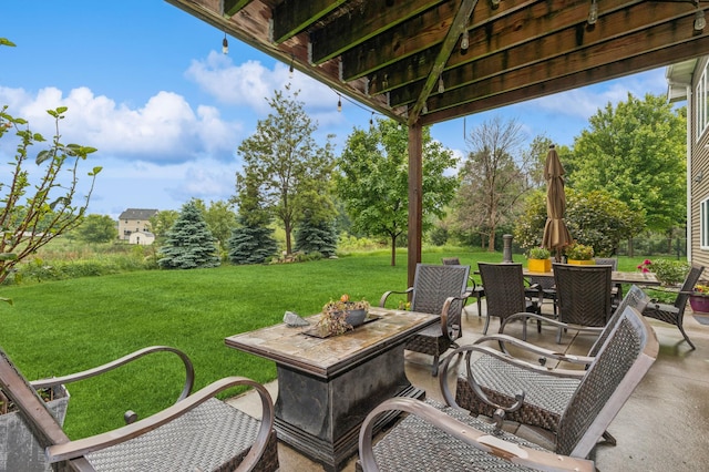 17623 Grist Ct SW, Prior Lake, MN 55372 - view of patio featuring outdoor dining area and view of wooded area