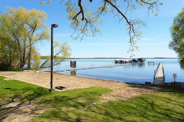 dock area with a water view