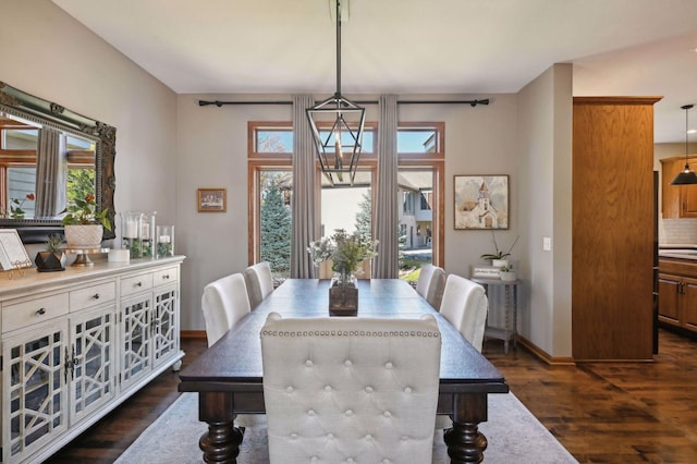 dining room featuring dark wood finished floors and baseboards