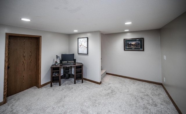 carpeted home office with baseboards and recessed lighting