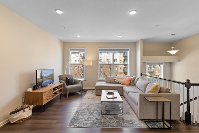 4025 River Valley Way, Eagan, MN 55122 - living area with dark wood-type flooring, baseboards, and recessed lighting