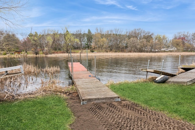 view of dock with a water view