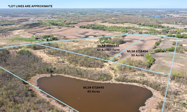 100 Stark Rd, Harris, MN 55032 - aerial view of property and surrounding area with property boundaries highlighted and a nearby body of water