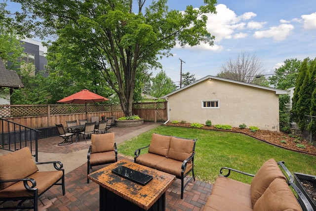 view of patio / terrace featuring an outdoor living space and outdoor dining space