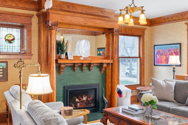 1767 Fremont Ave S, Minneapolis, MN 55403 - living room featuring a fireplace and ornamental molding