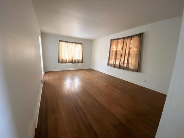 unfurnished room featuring plenty of natural light, baseboards, and wood finished floors