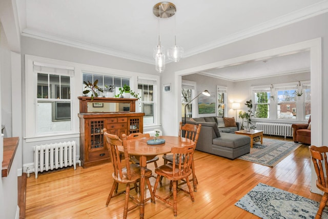 3542 Garfield Ave Unit 3, Minneapolis, MN 55408 - dining space with radiator heating unit, light wood-style floors, and crown molding