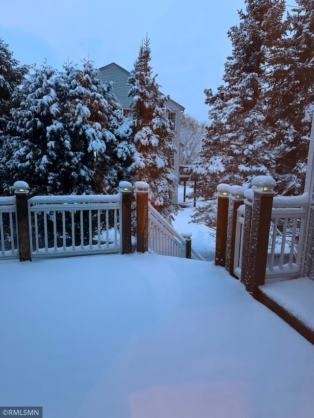 view of yard covered in snow