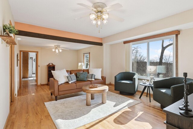 828 143rd St, Garfield Twp, WI 54001 - living area featuring ceiling fan, light wood-style floors, healthy amount of natural light, and baseboards