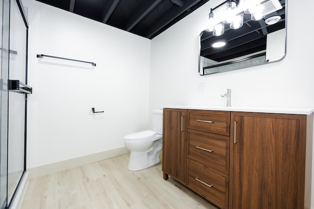 123 River View Rd, Ottertail, MN 56571 - bathroom with wood finished floors, vanity, and a shower with shower door