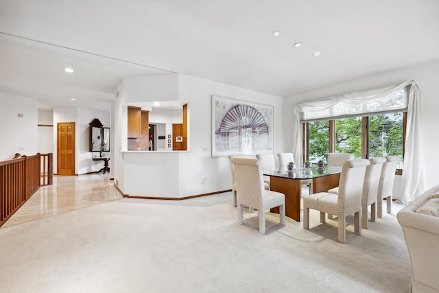 8991 Ferndale Ln, Eden Prairie, MN 55347 - dining room with light carpet, baseboards, and recessed lighting