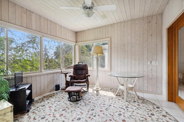 8991 Ferndale Ln, Eden Prairie, MN 55347 - sunroom / solarium with wood ceiling, wood walls, and tile patterned flooring