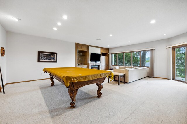 8991 Ferndale Ln, Eden Prairie, MN 55347 - game room with light colored carpet, pool table, baseboards, and recessed lighting