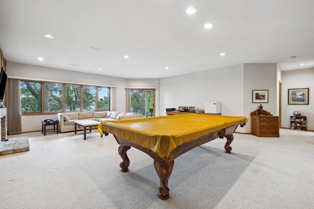 8991 Ferndale Ln, Eden Prairie, MN 55347 - recreation room featuring light carpet, recessed lighting, and billiards