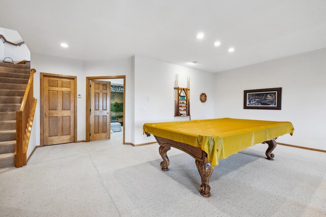 8991 Ferndale Ln, Eden Prairie, MN 55347 - game room featuring recessed lighting, pool table, baseboards, and light colored carpet