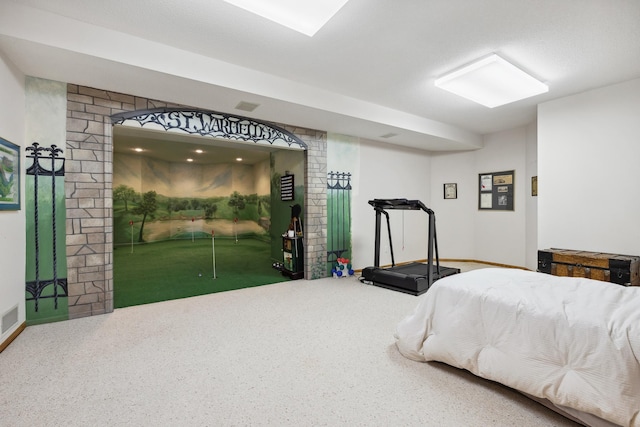 8991 Ferndale Ln, Eden Prairie, MN 55347 - bedroom featuring visible vents, golf simulator, and carpet