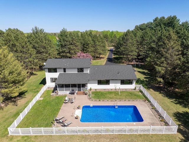 36090 Helium St NW, Wyanett Twp, MN 55371 - view of pool featuring a fenced backyard, a patio, and a view of trees