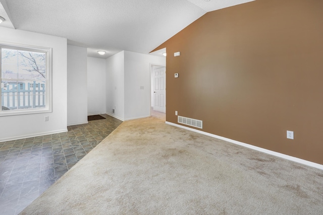 1065 Blackbird Trl SW Unit 8, Hutchinson, MN 55350 - spare room featuring vaulted ceiling, baseboards, dark tile patterned flooring, and a textured ceiling