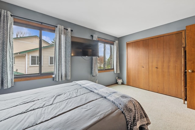 bedroom with carpet floors and a closet