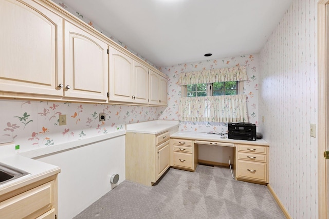 461 Peavey Ln, Wayzata, MN 55391 - washroom with wallpapered walls, light carpet, and a desk