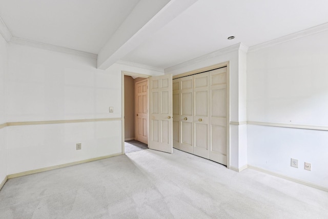 461 Peavey Ln, Wayzata, MN 55391 - unfurnished bedroom with carpet, ornamental molding, beam ceiling, and a closet