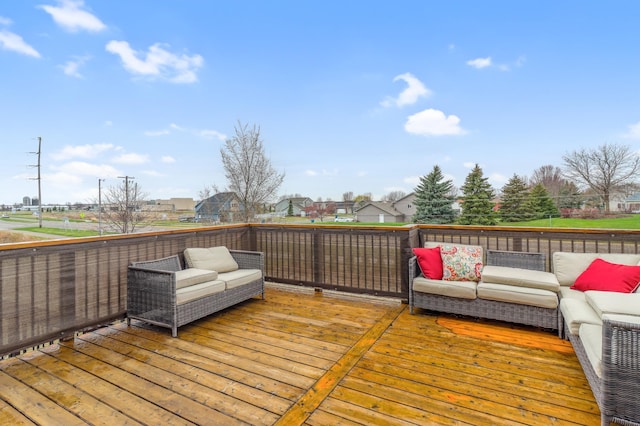 20024 Fern Glen Ln N, Forest Lake, MN 55025 - wooden deck with an outdoor hangout area and a residential view