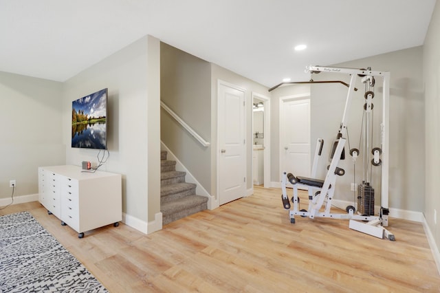 20024 Fern Glen Ln N, Forest Lake, MN 55025 - workout room featuring light wood finished floors, baseboards, and recessed lighting