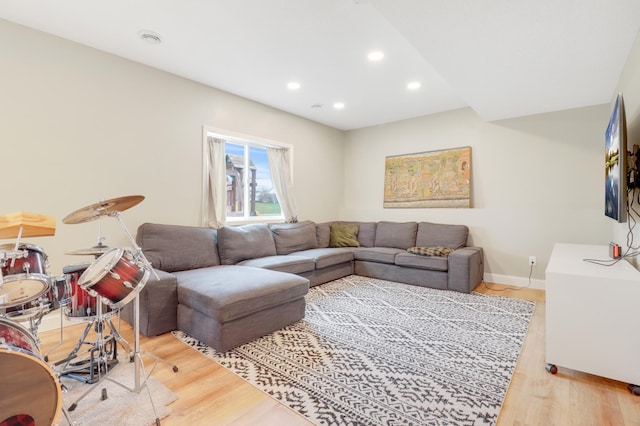 20024 Fern Glen Ln N, Forest Lake, MN 55025 - living room featuring recessed lighting, wood finished floors, and baseboards