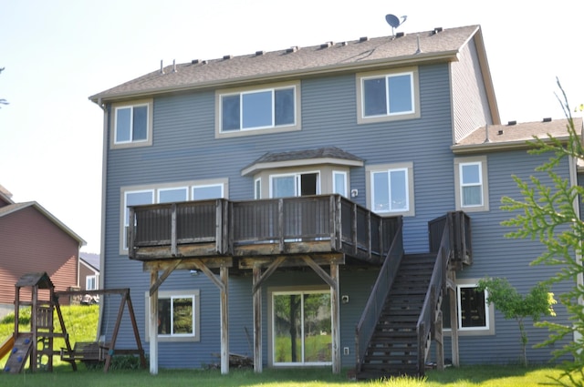 20024 Fern Glen Ln N, Forest Lake, MN 55025 - rear view of house with stairway, a deck, and a lawn