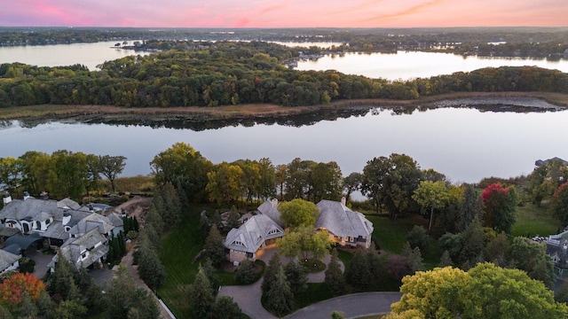 aerial view with a residential view and a water view