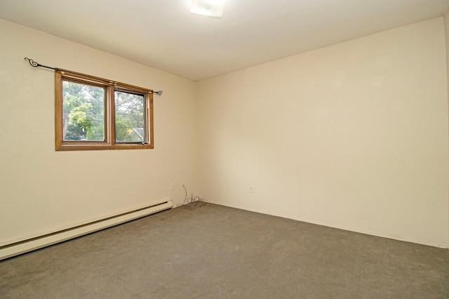 empty room with baseboard heating and carpet floors