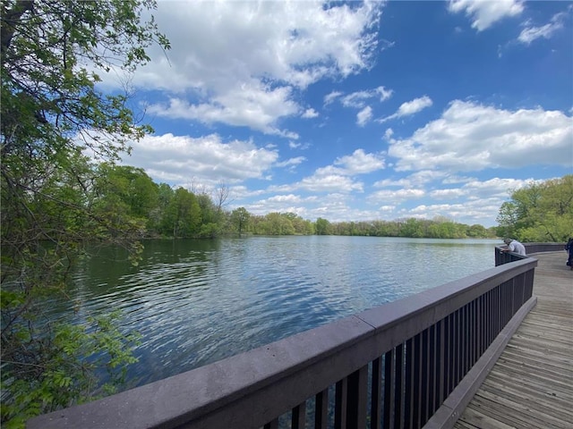 view of dock with a water view