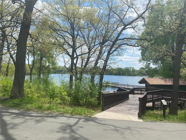 view of dock with a water view