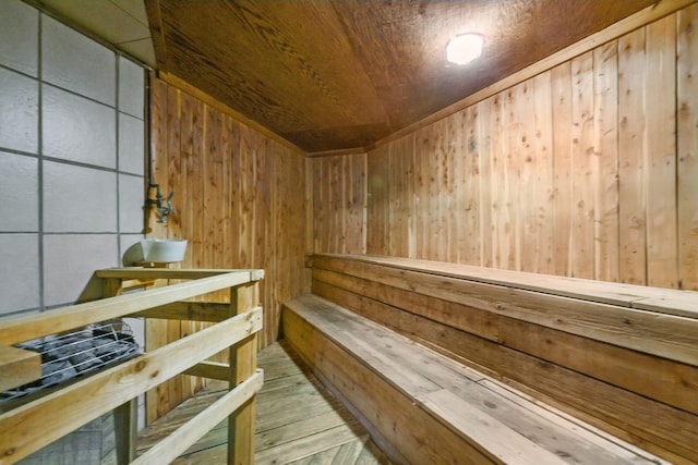 120 Demont Ave E Unit 103, Little Canada, MN 55117 - sauna / steam room featuring wood walls, wooden ceiling, and hardwood / wood-style flooring