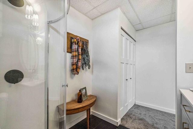 14347 Memorywood Dr, Baxter, MN 56425 - full bath with a stall shower, a drop ceiling, vanity, and baseboards