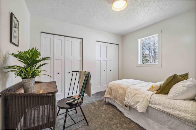 14347 Memorywood Dr, Baxter, MN 56425 - bedroom with a textured ceiling, dark carpet, and multiple closets