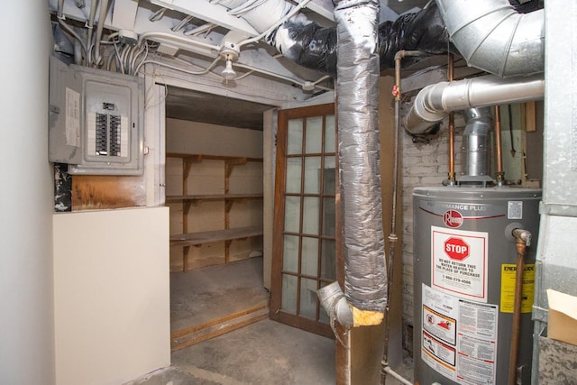 utility room with electric panel and gas water heater