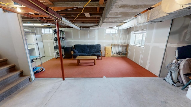 7030 147th Ave SE, Lake Lillian, MN 56253 - basement with freestanding refrigerator and stairway
