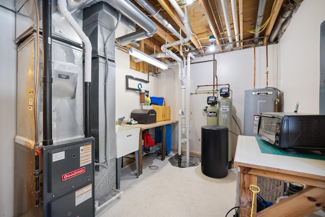 21339 Finch Dr, Park Rapids, MN 56470 - unfinished basement featuring water heater, heating unit, and a water softener system