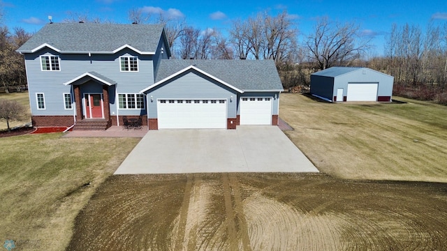 3358 70th Ave N, Moorhead, MN 56560 - view of front of house with a front yard, roof with shingles, driveway, and brick siding