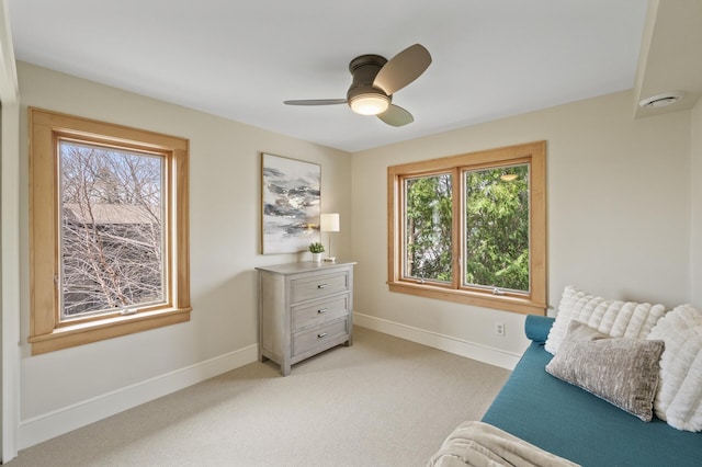4767 Lake Ave, White Bear Lake, MN 55110 - sitting room featuring baseboards, ceiling fan, and light carpet