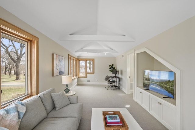 4767 Lake Ave, White Bear Lake, MN 55110 - carpeted living area with vaulted ceiling and baseboards