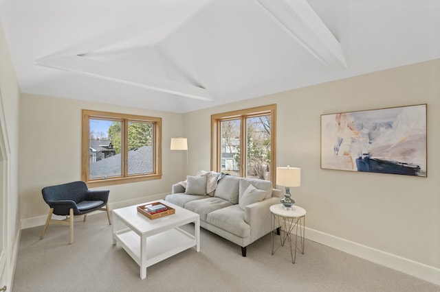 4767 Lake Ave, White Bear Lake, MN 55110 - carpeted living room with baseboards and vaulted ceiling