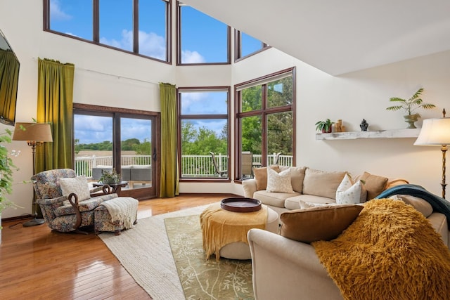 19826 Dakota Ave, Prior Lake, MN 55372 - living area featuring wood finished floors and a towering ceiling