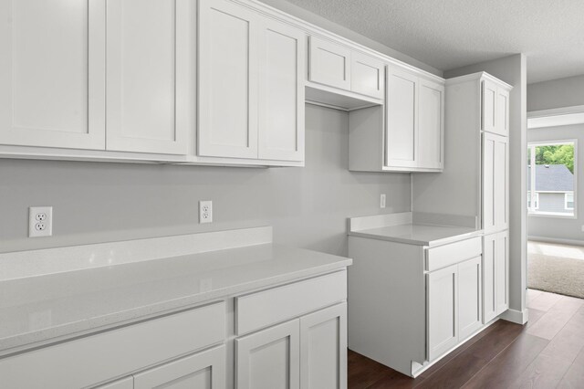 1591 76th St W, Inver Grove Heights, MN 55077 - kitchen featuring dark wood finished floors, white cabinets, light countertops, and a textured ceiling